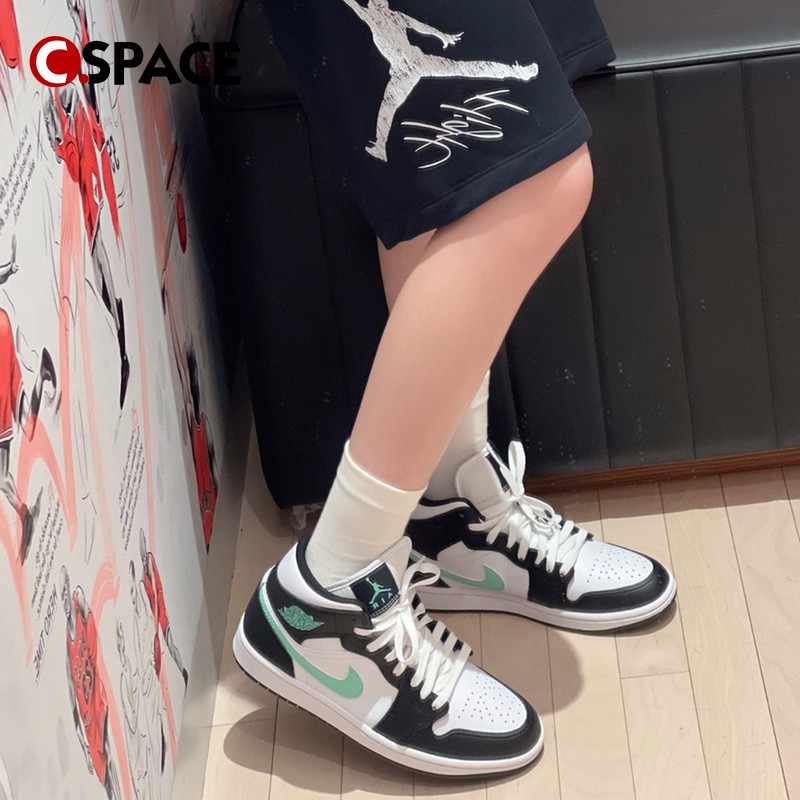 Cspace W Air Jordan 1 Low Mid AJ1白黑绿 复古篮球鞋DQ8423-103 - 图2