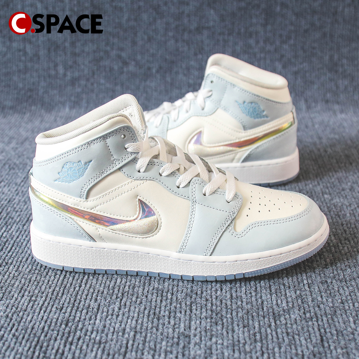 Cspace W Air Jordan 1 Mid AJ1蓝色 耐磨中帮篮球鞋 FQ9117-400 - 图0