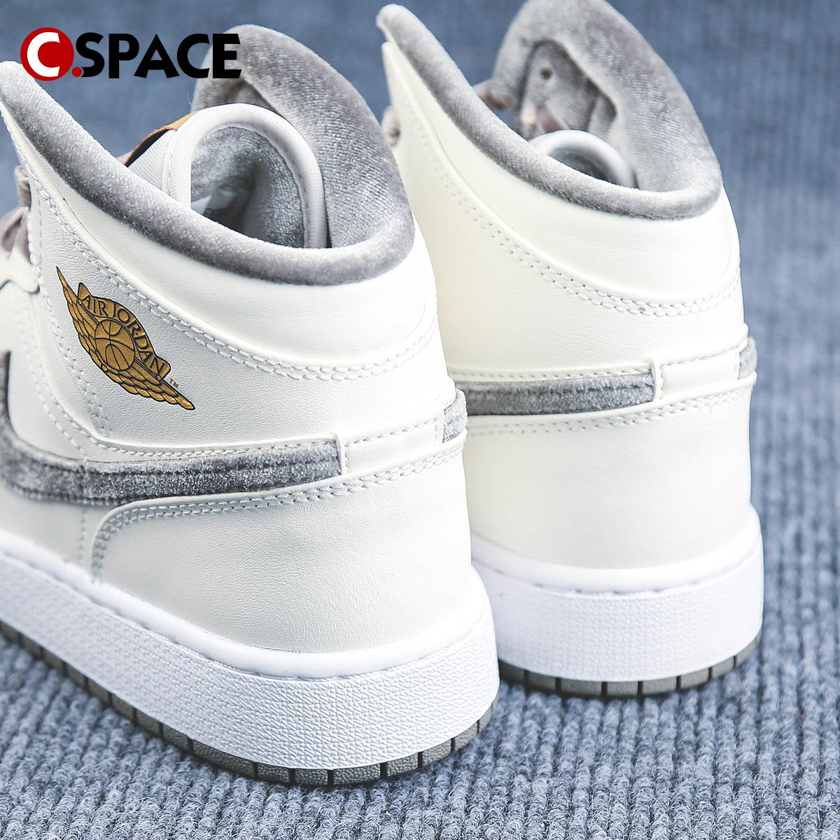 Cspace Air Jordan 1 Mid AJ1米灰色 休闲复古篮球鞋 FB9899-100 - 图2