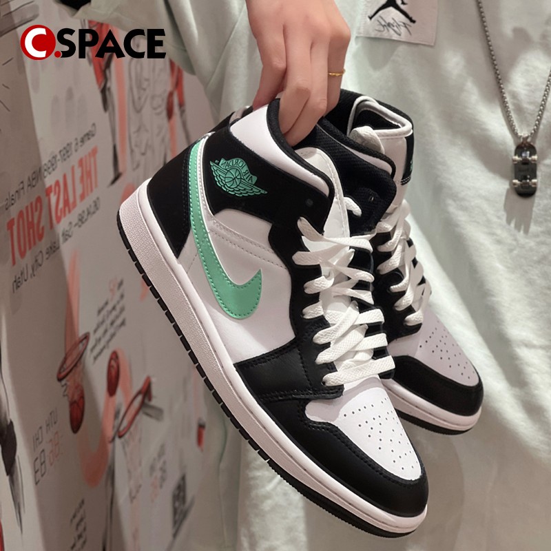 Cspace W Air Jordan 1 Low Mid AJ1白黑绿 复古篮球鞋DQ8423-103 - 图0