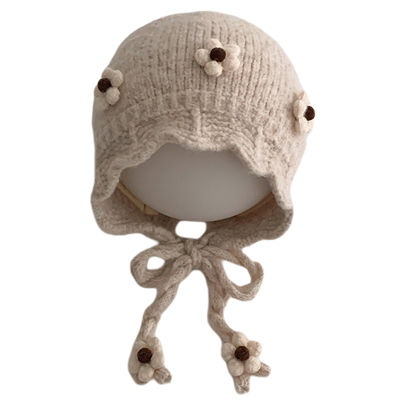 儿童帽子秋冬季保暖加厚防风护耳帽女宝宝韩系花朵防风出游毛线帽,淘宝优惠券,粉丝福利购,淘宝优惠卷