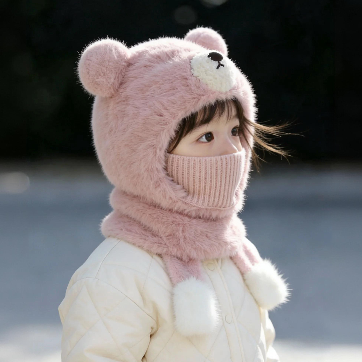 儿童帽子围脖口罩一体护耳帽秋冬季保暖毛绒帽男女宝宝防风套头帽,淘宝优惠券,粉丝福利购,淘宝优惠卷