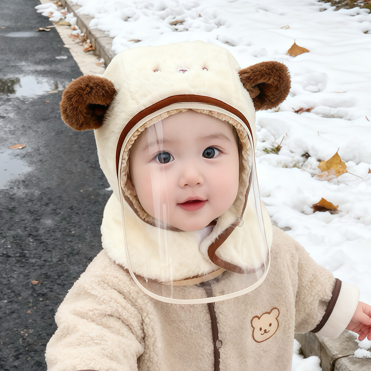 儿童帽子秋冬季保暖加厚围脖一体护耳面罩帽男女宝宝防护毛绒帽潮,淘宝优惠券,粉丝福利购,淘宝优惠卷