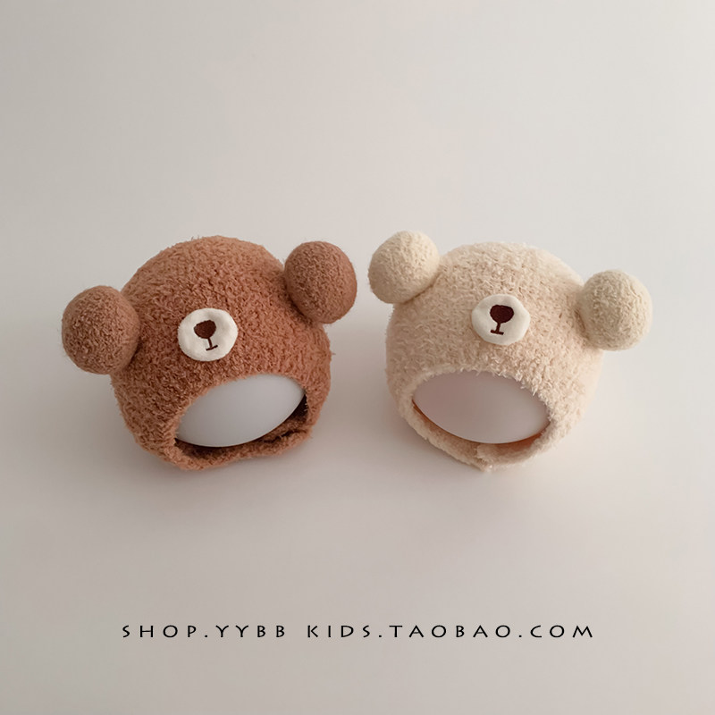 婴儿帽子秋冬季可爱卡通小熊保暖加绒毛线帽男女宝宝套头包头帽潮,淘宝优惠券,粉丝福利购,淘宝优惠卷