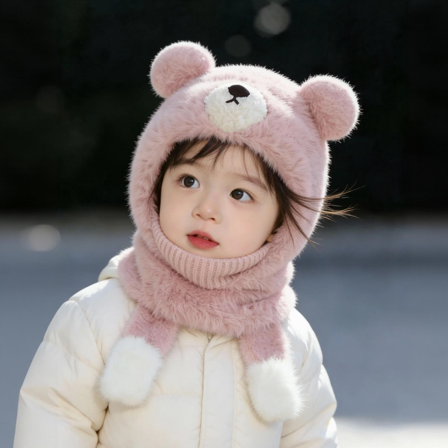 儿童帽子围脖口罩一体护耳帽秋冬季保暖毛绒帽男女宝宝防风套头帽,淘宝优惠券,粉丝福利购,淘宝优惠卷