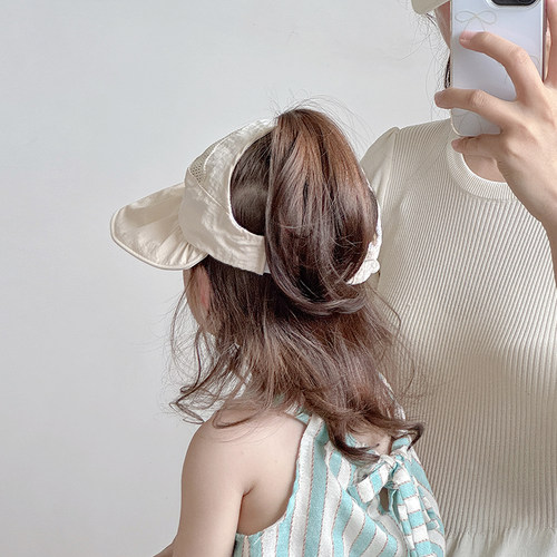 女童帽子夏季薄款大帽檐鸭舌空顶帽女宝宝可扎马尾遮阳防晒棒球帽 - 图2