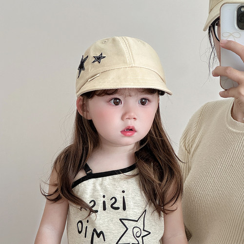 韩版星星儿童遮阳帽子春秋薄款防晒大帽檐鸭舌帽男女宝宝棒球帽夏 - 图3