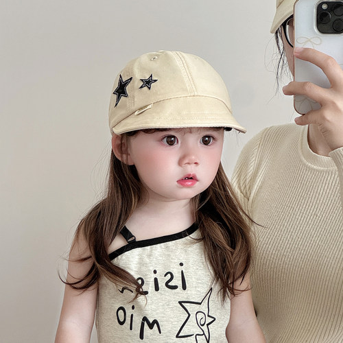 韩版星星儿童遮阳帽子春秋薄款防晒大帽檐鸭舌帽男女宝宝棒球帽夏 - 图0