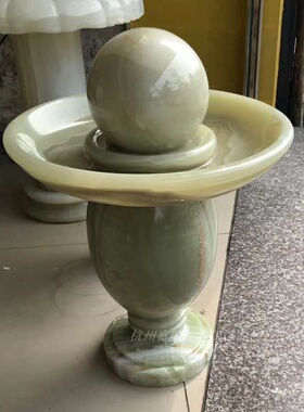 休闲会所酒吧别墅玉石风水球落地流水摆设喷泉装饰发光大肚聚宝盆