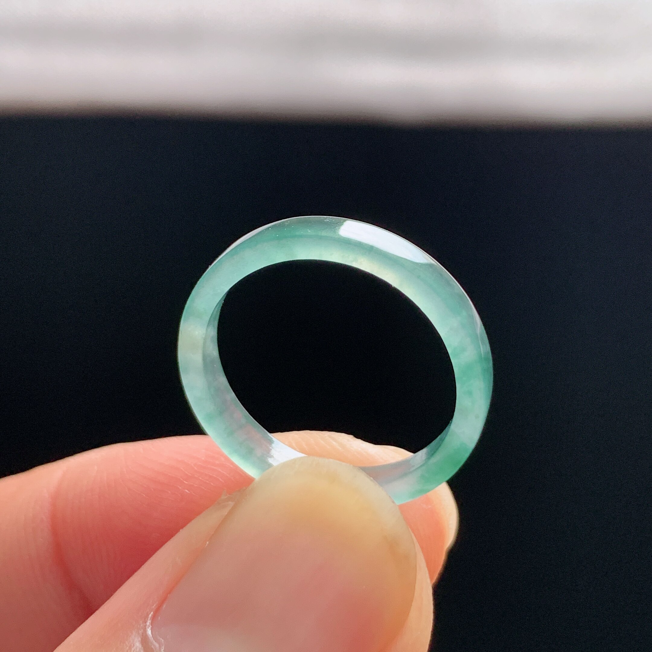 Natural A-grade ice jade floating flower square ring