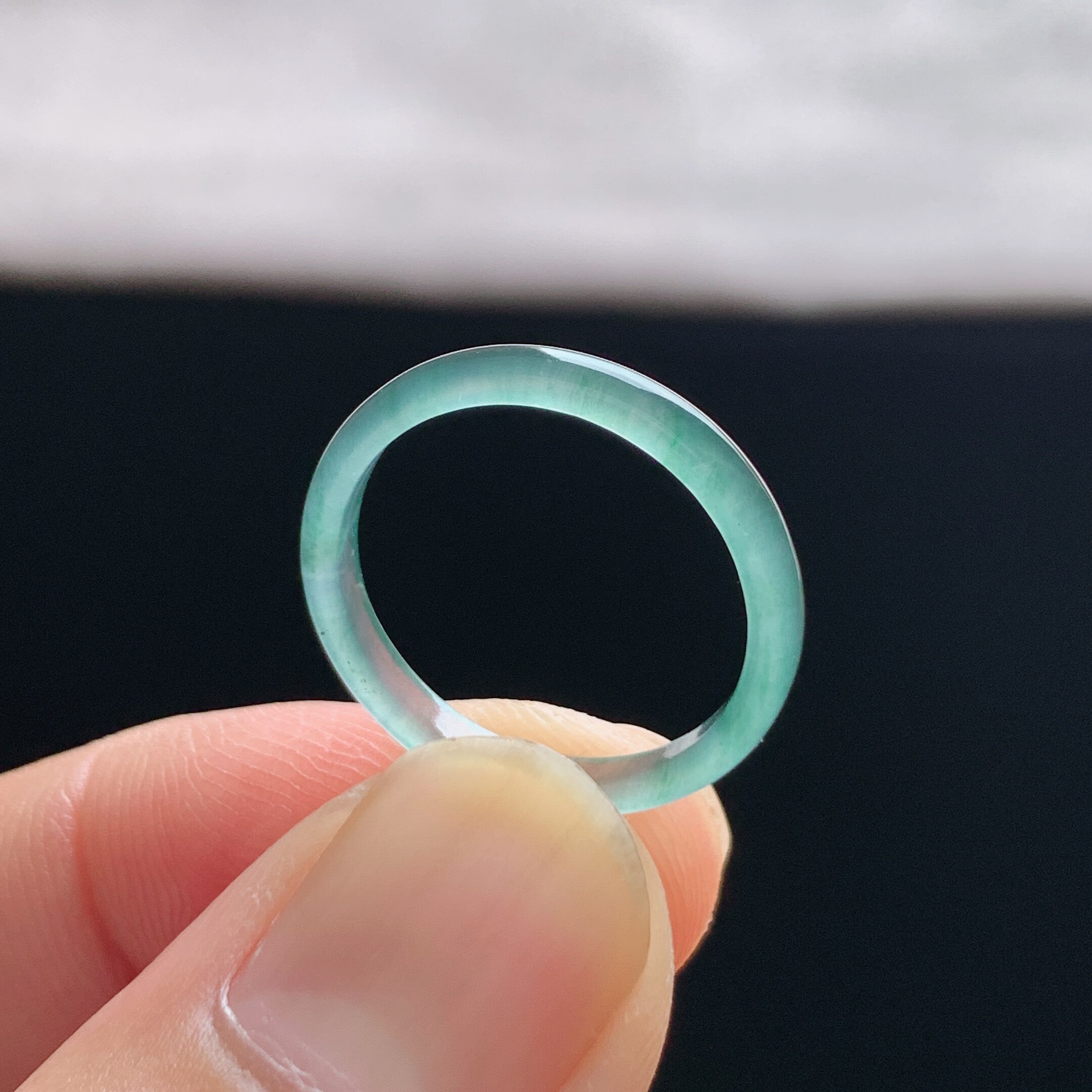 Natural A-grade ice sky blue jade ring