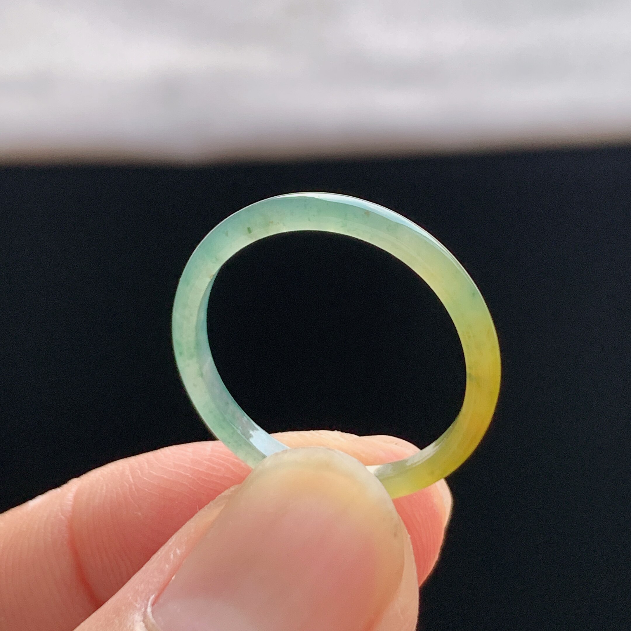 Natural A-grade ice waxy yellow jade ring