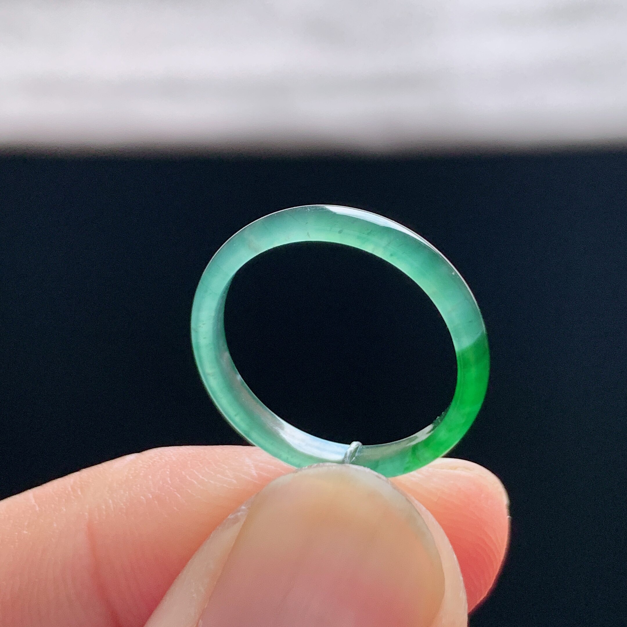 Natural A-grade ice-green jadeite ring