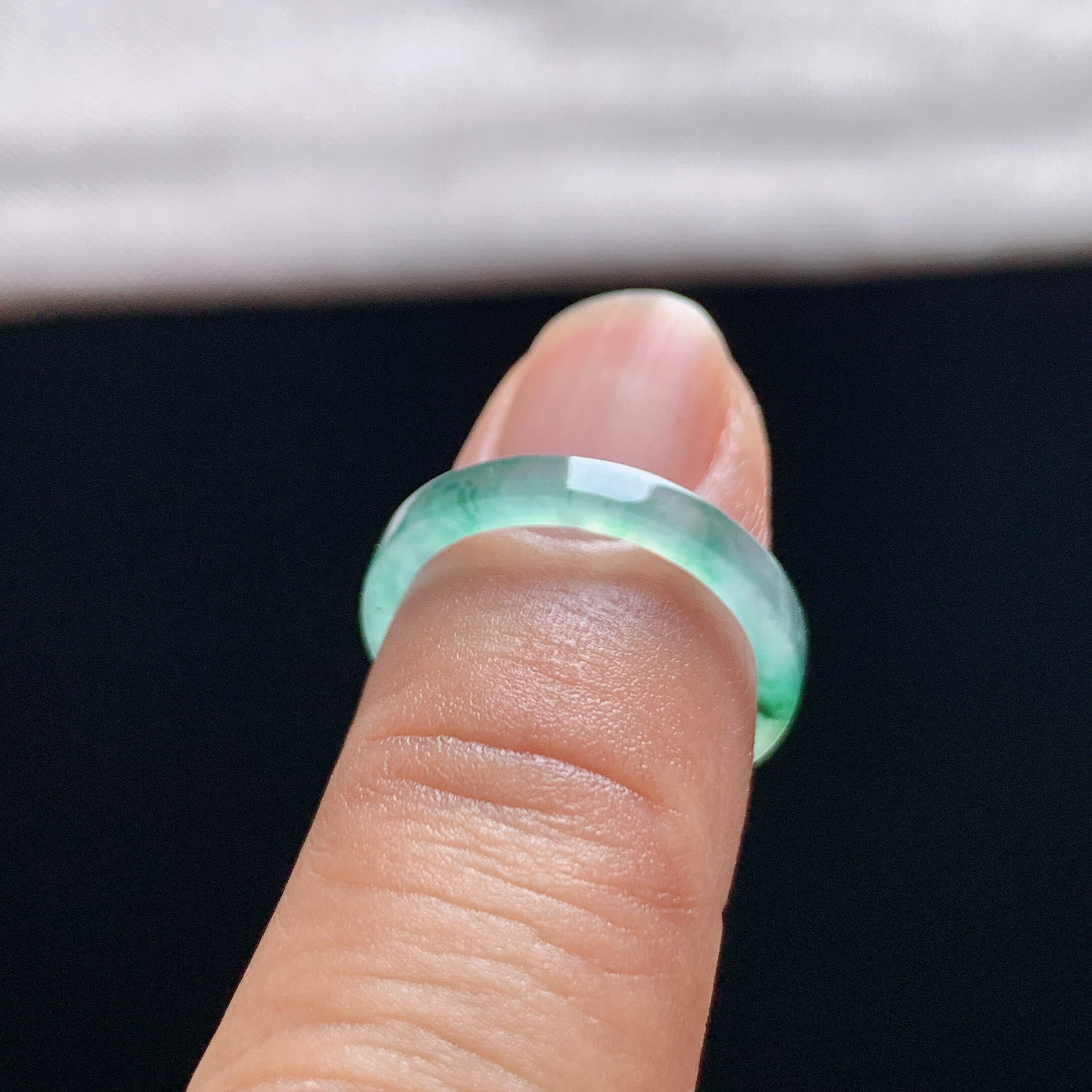 Natural A-grade ice jade floating flower square ring
