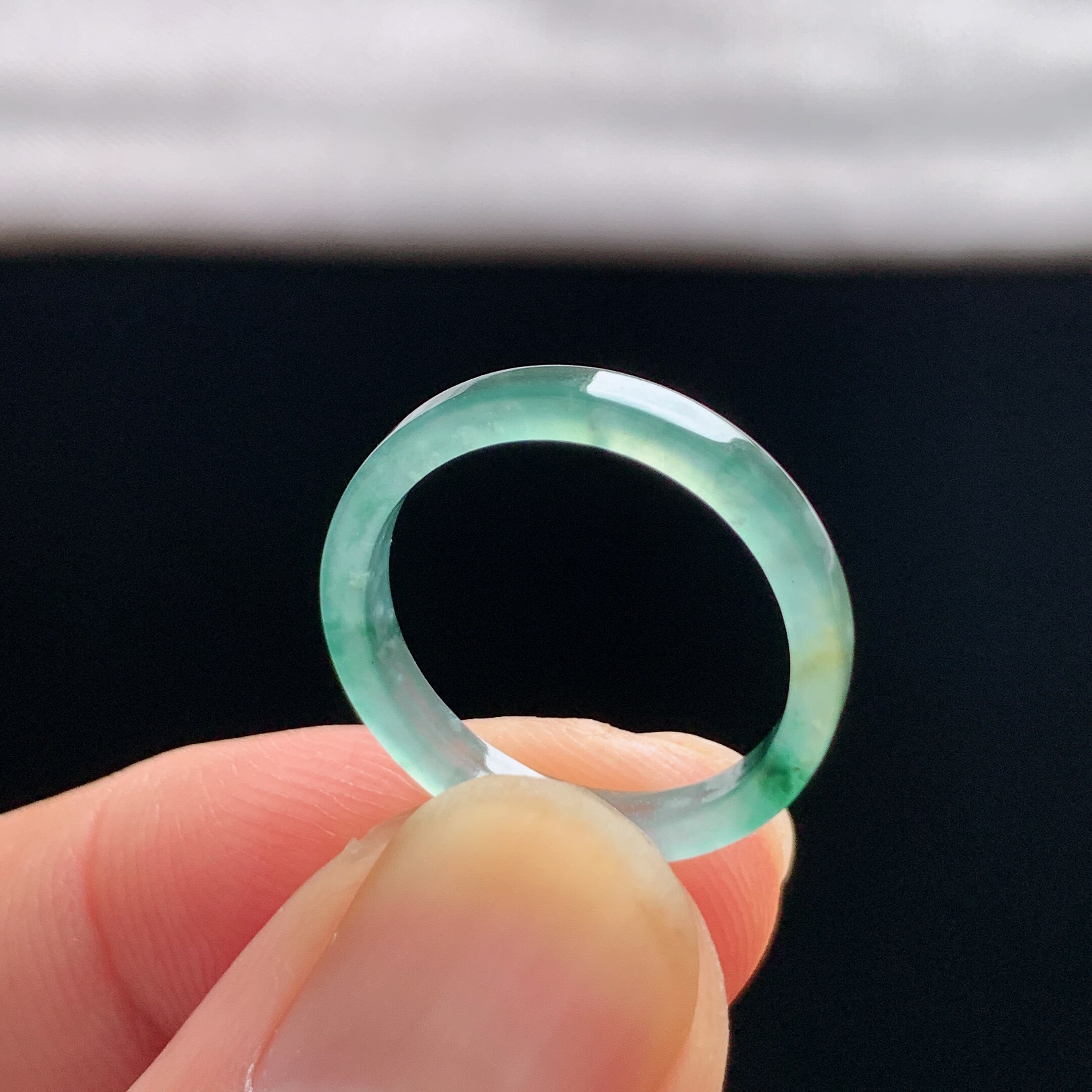 Natural A-grade ice jade floating flower square ring