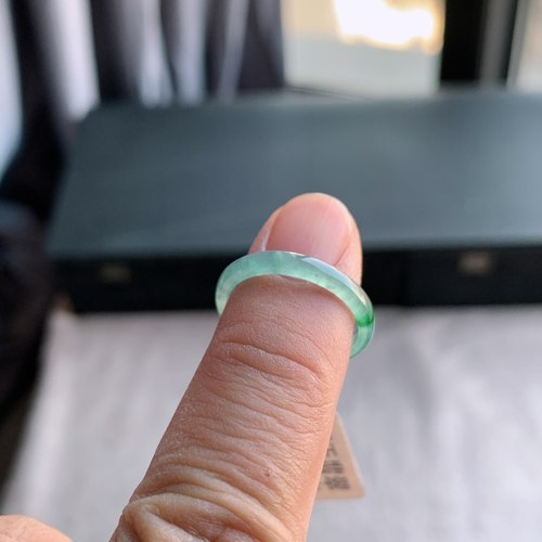 天然A货翡翠 冰种16号飘绿花戒指指环戒圈31400850 - 图3