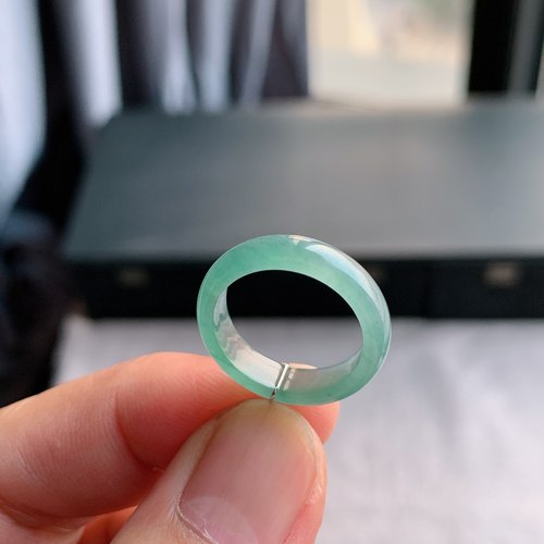 天然A货翡翠 冰种13号天空蓝戒指指环戒圈42100867 - 图0