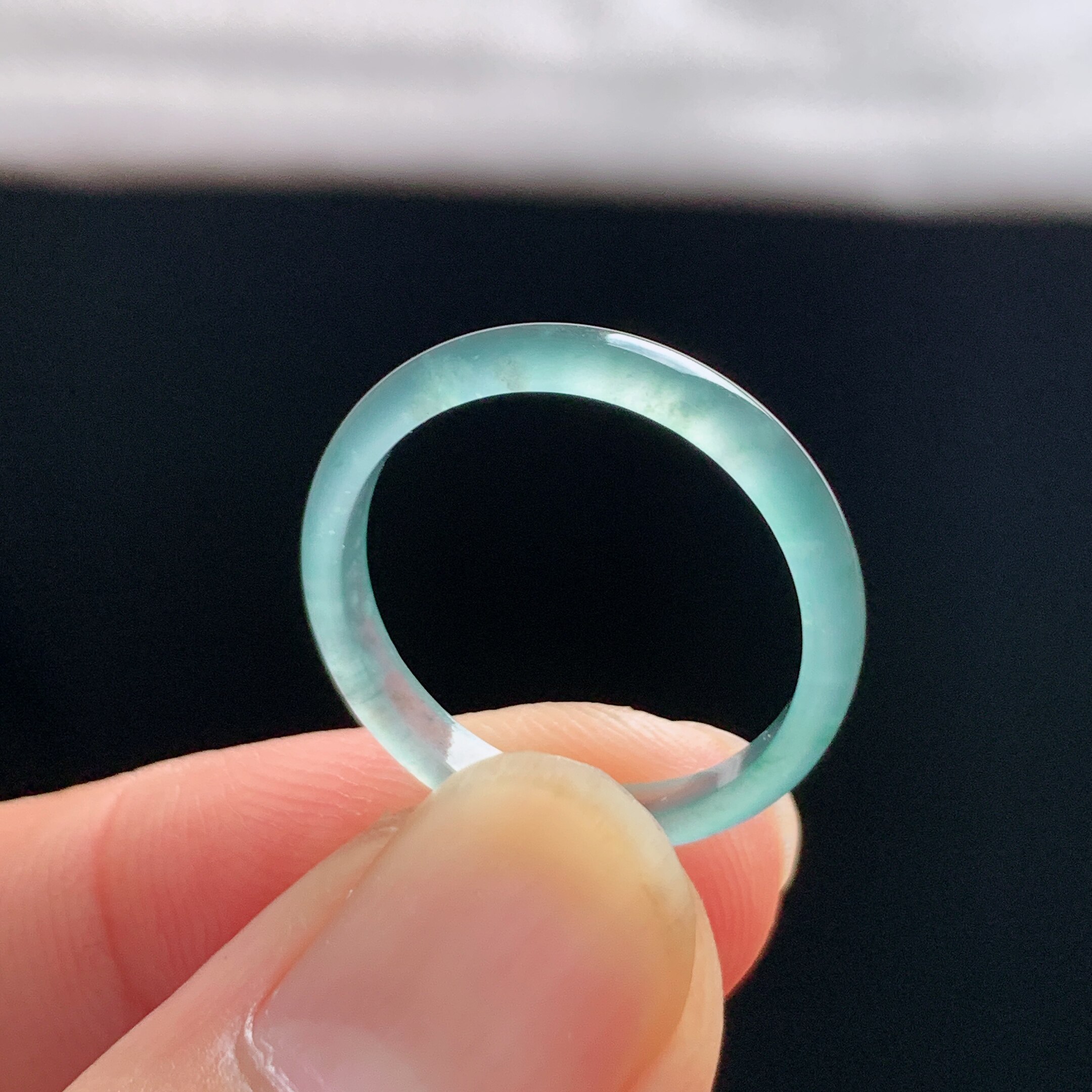 Natural A-grade ice jade white moonlight ring