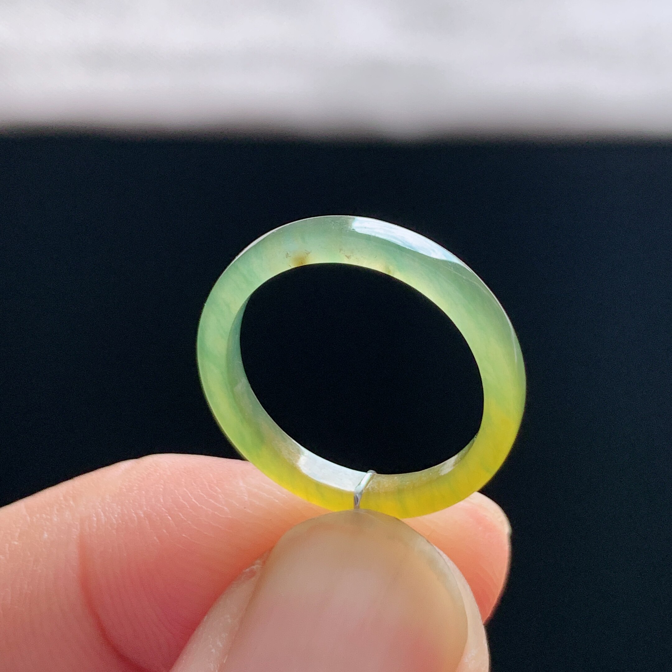 Natural A-grade ice yellow jade square ring
