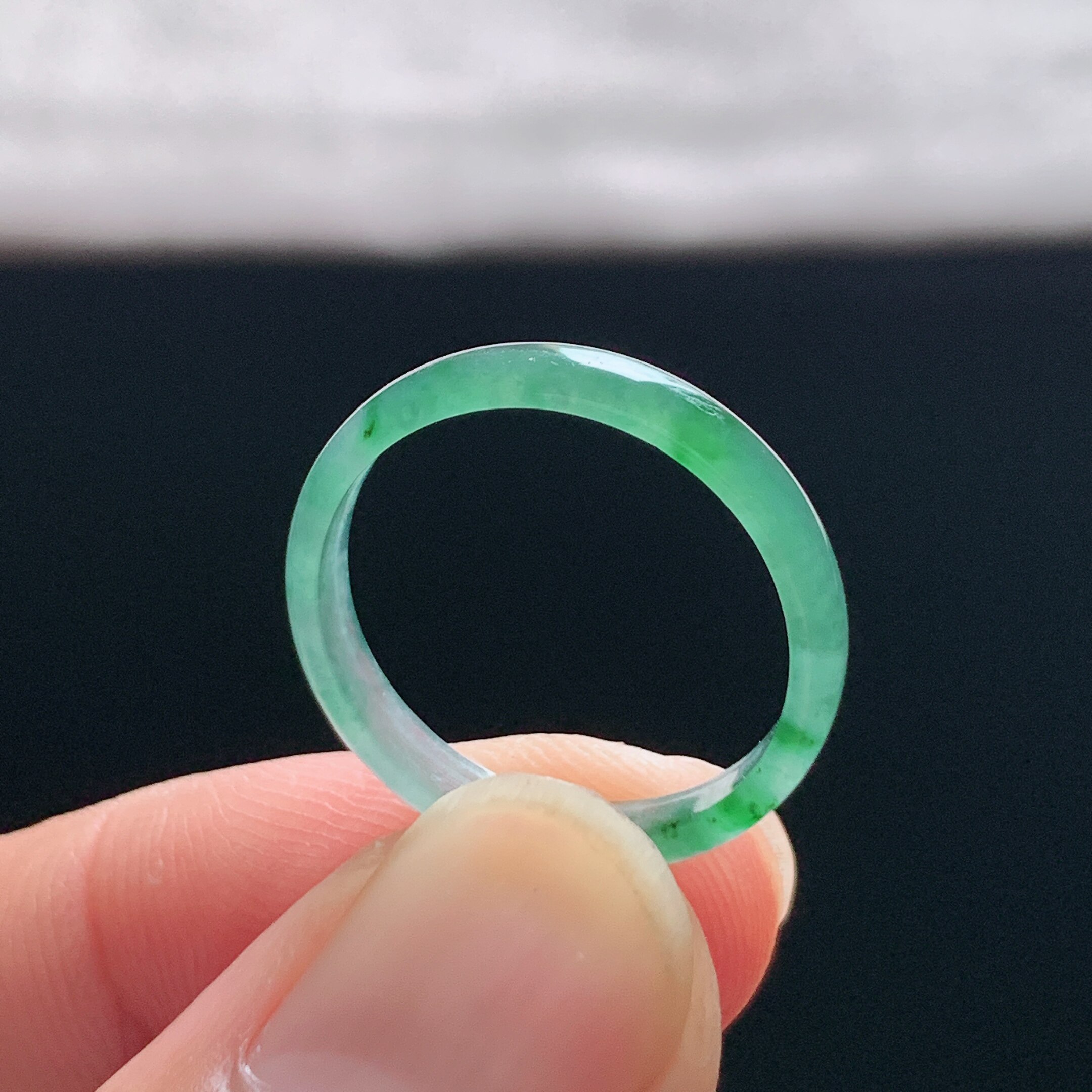 Natural A-grade ice jade floating flower plain ring