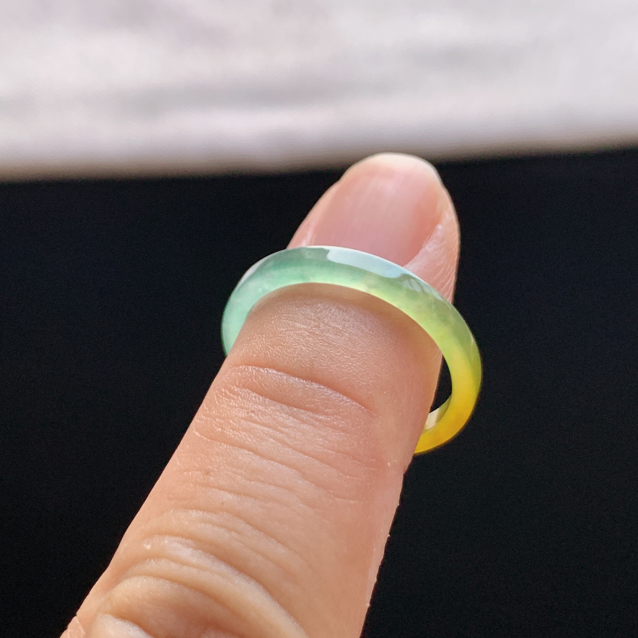 Natural A-grade ice yellow jade square ring