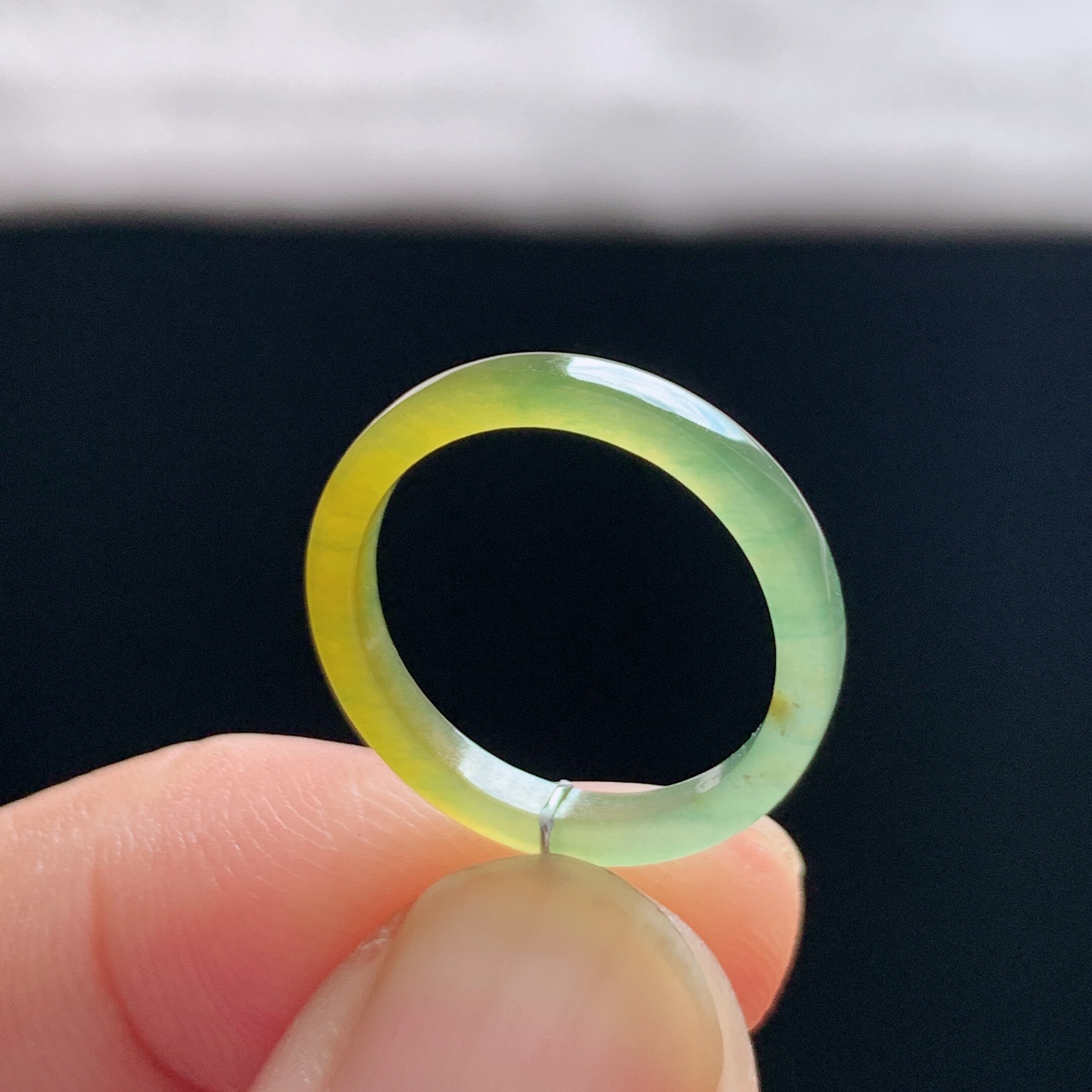 Natural A-grade ice yellow jade square ring