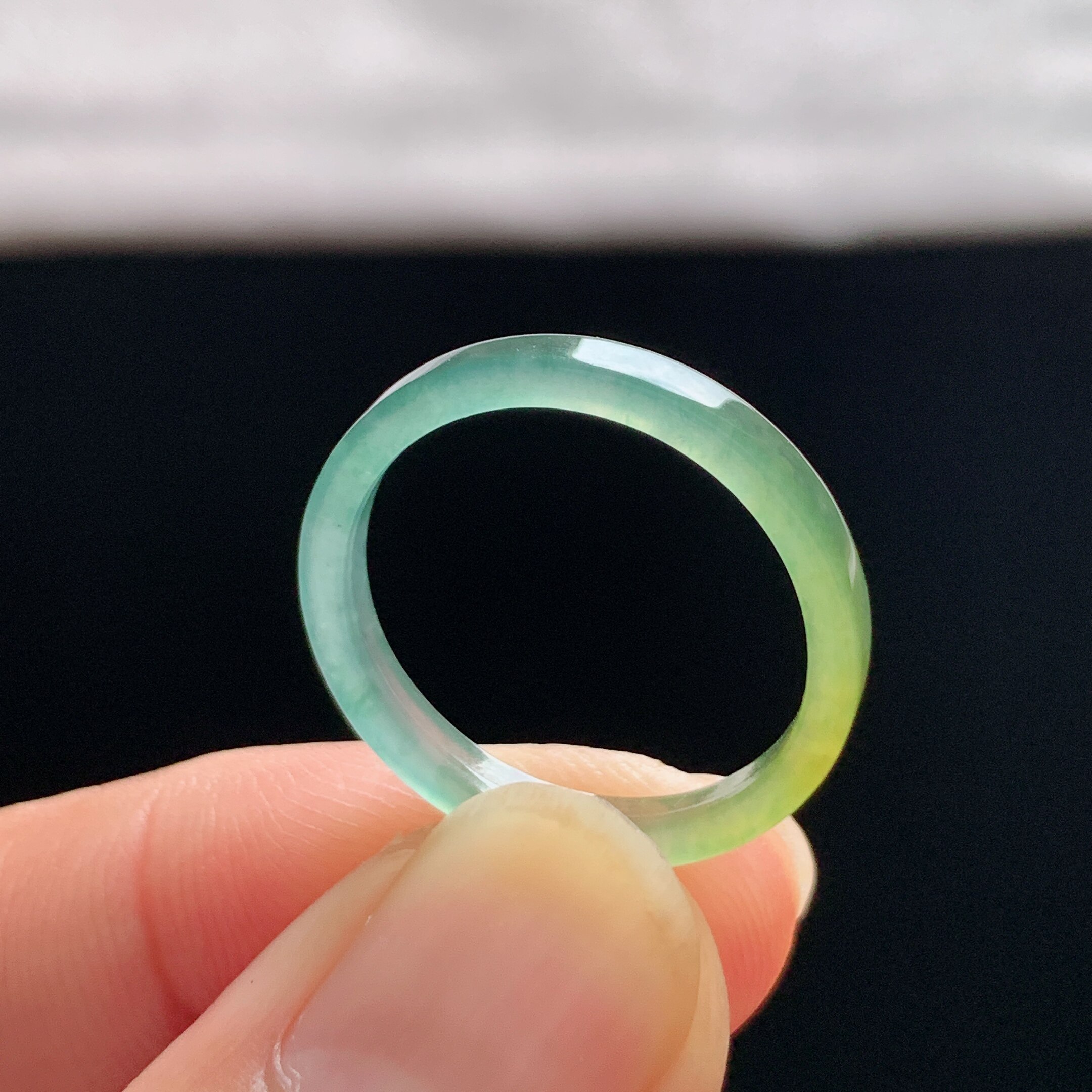 Natural A-grade ice yellow jade square ring