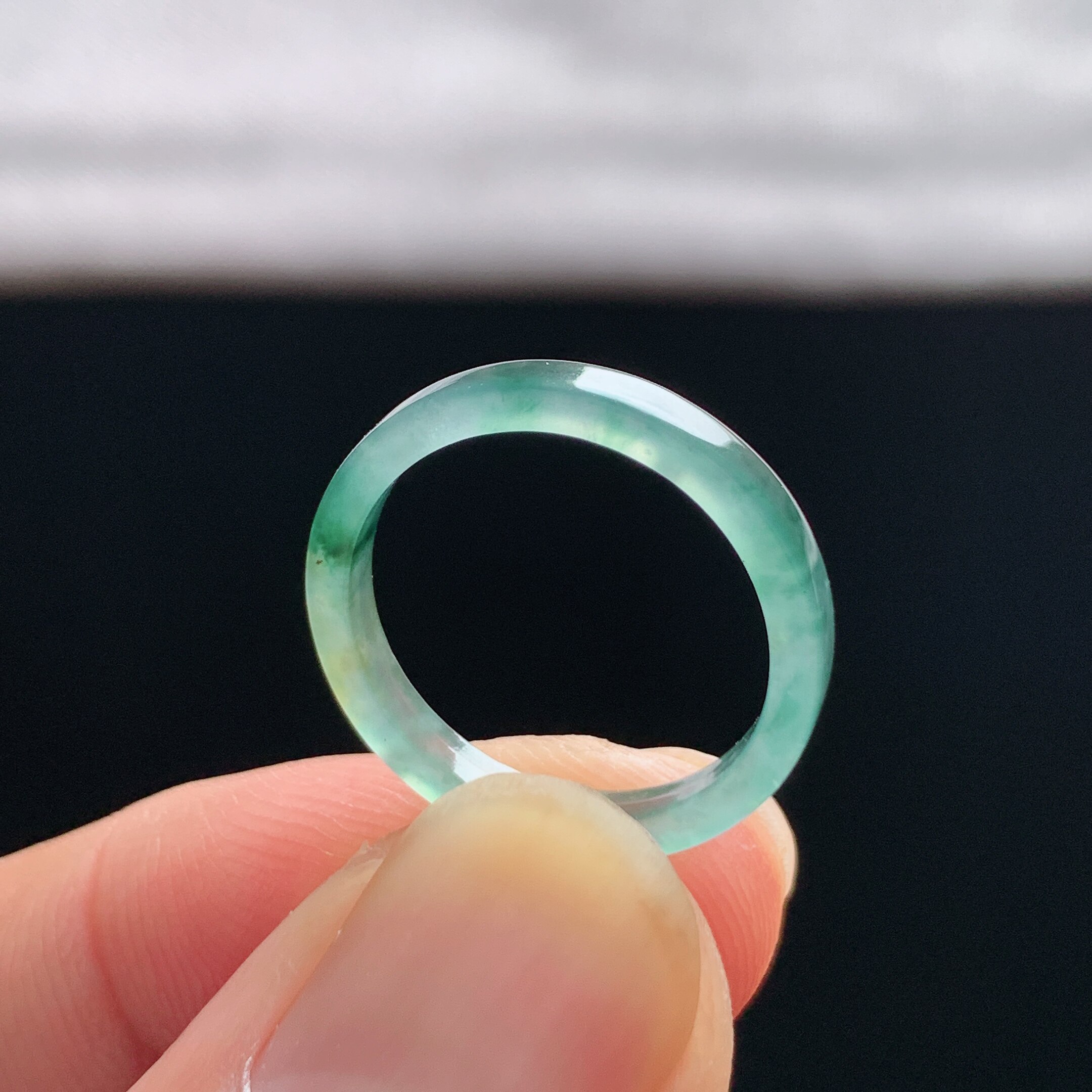 Natural A-grade ice jade floating flower square ring