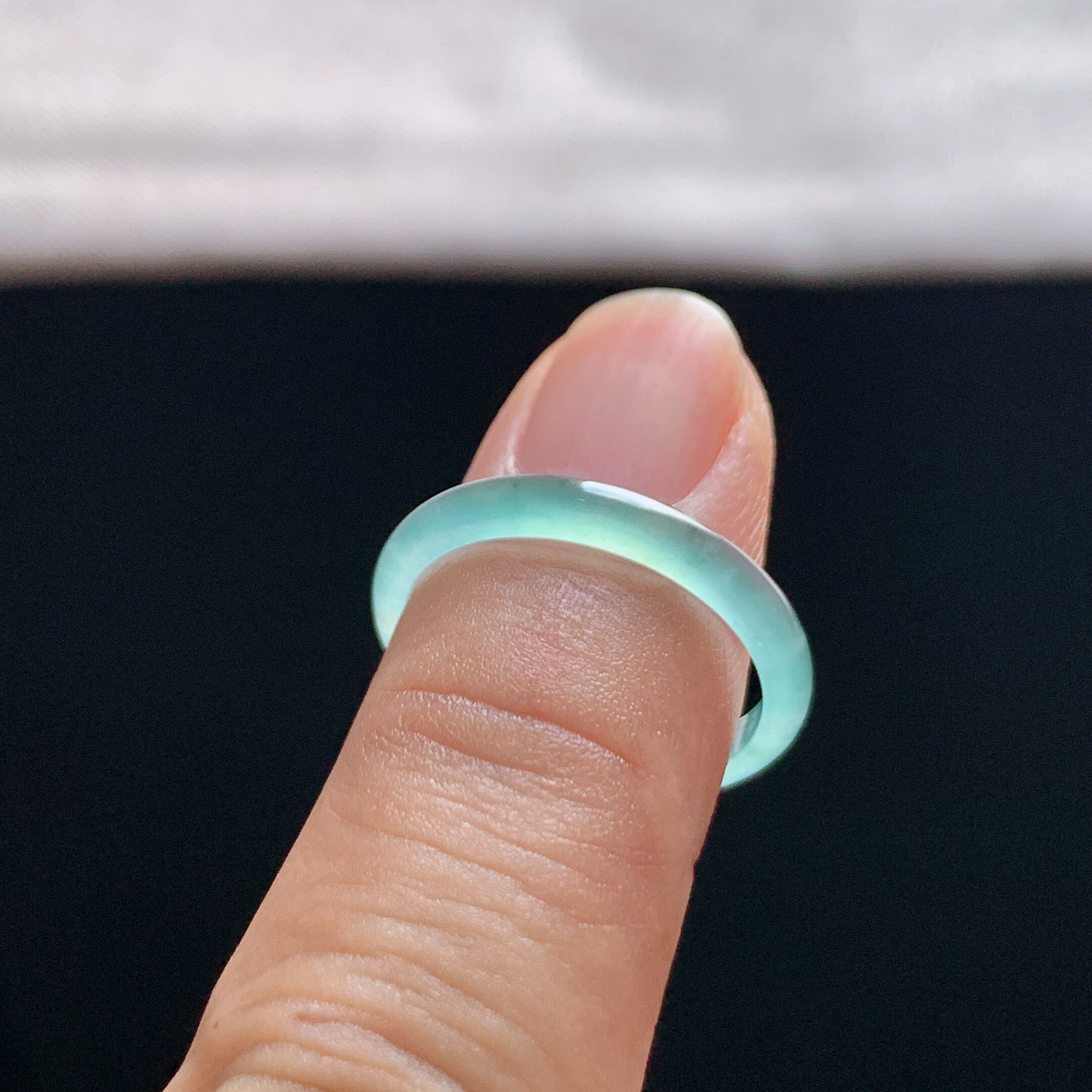 Natural A-grade ice jade white moonlight ring