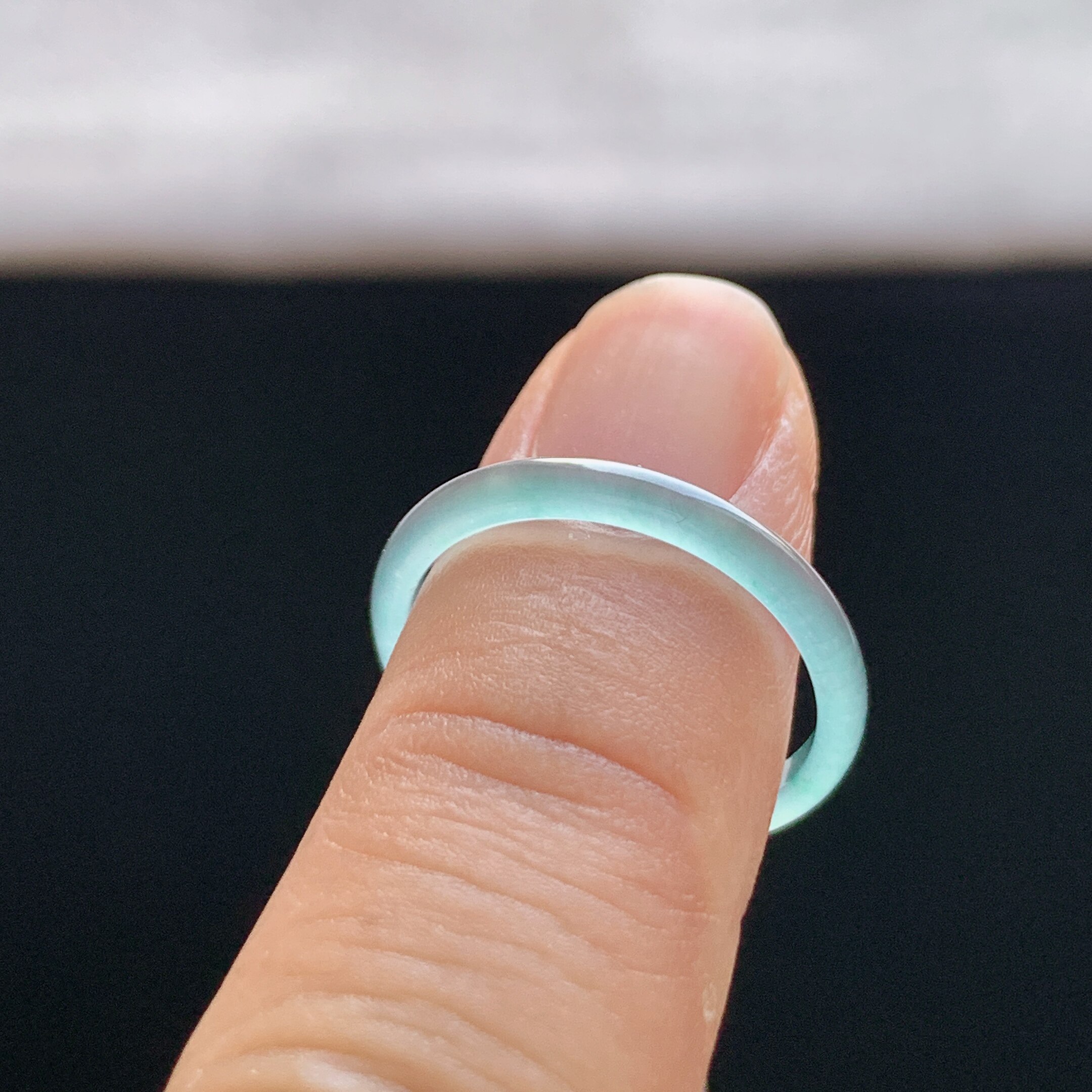 Natural A-grade ice type sky blue jadeite ring
