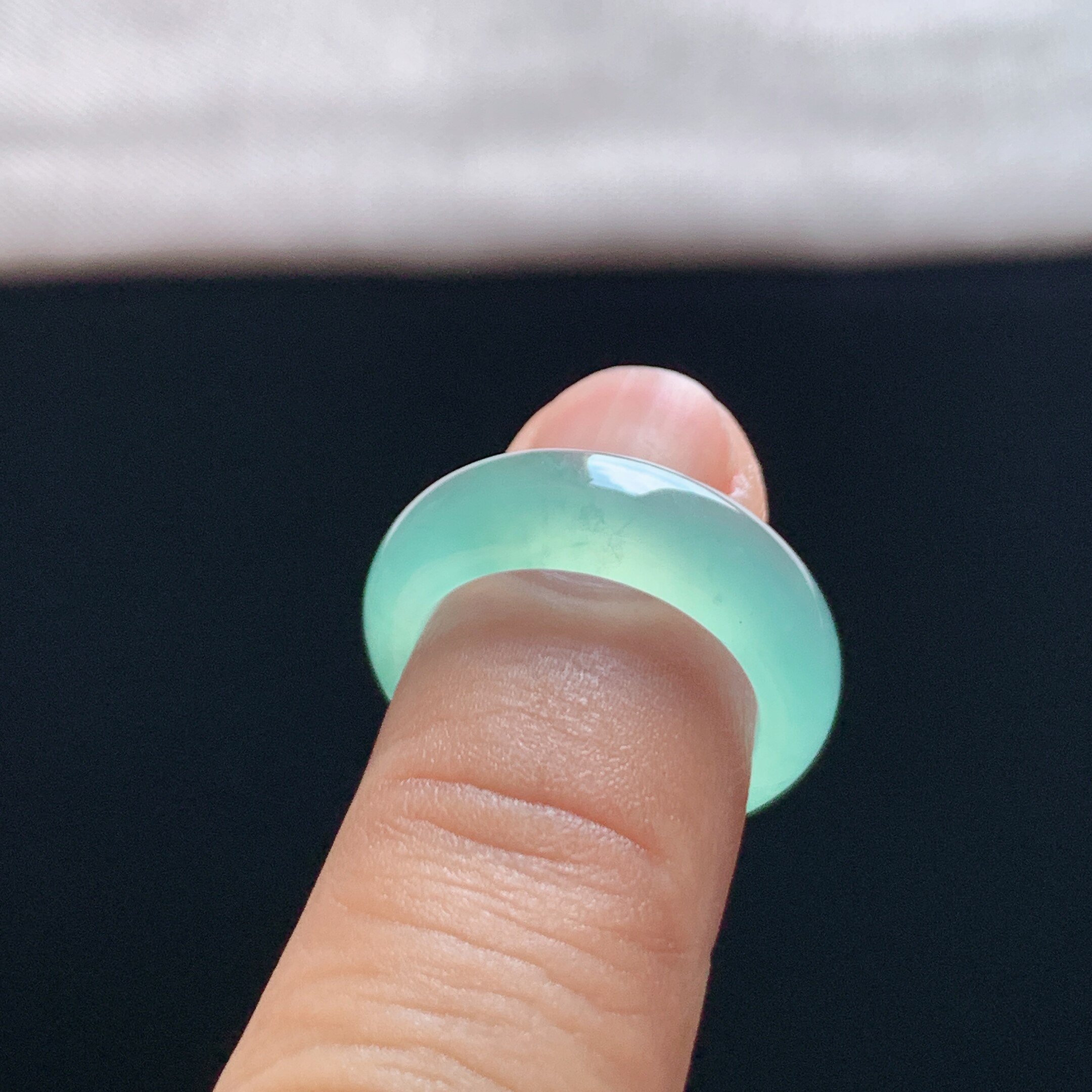 Natural A-grade ice clear water green jadeite ring