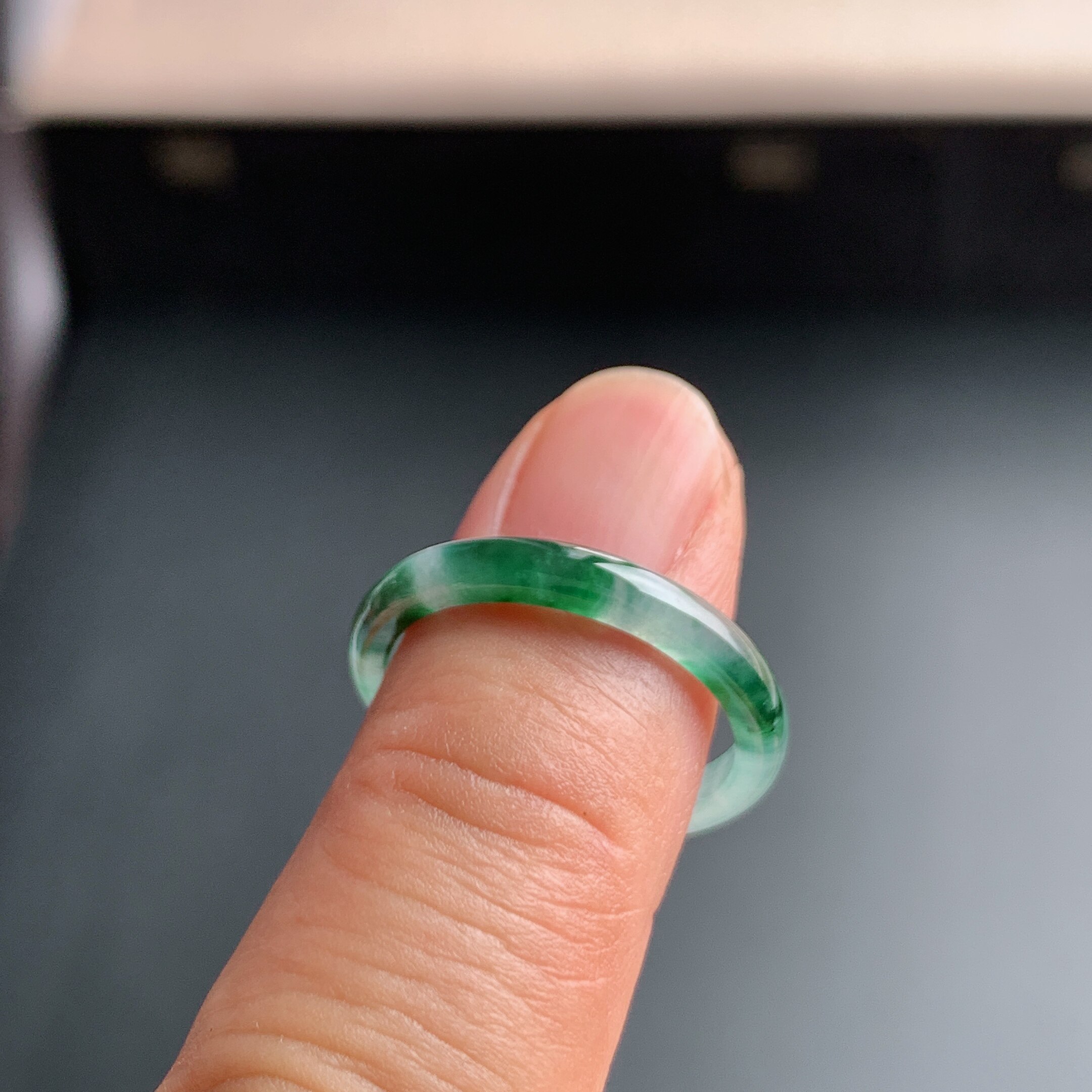 Natural grade A jadeite ice seed floating flower plain ring