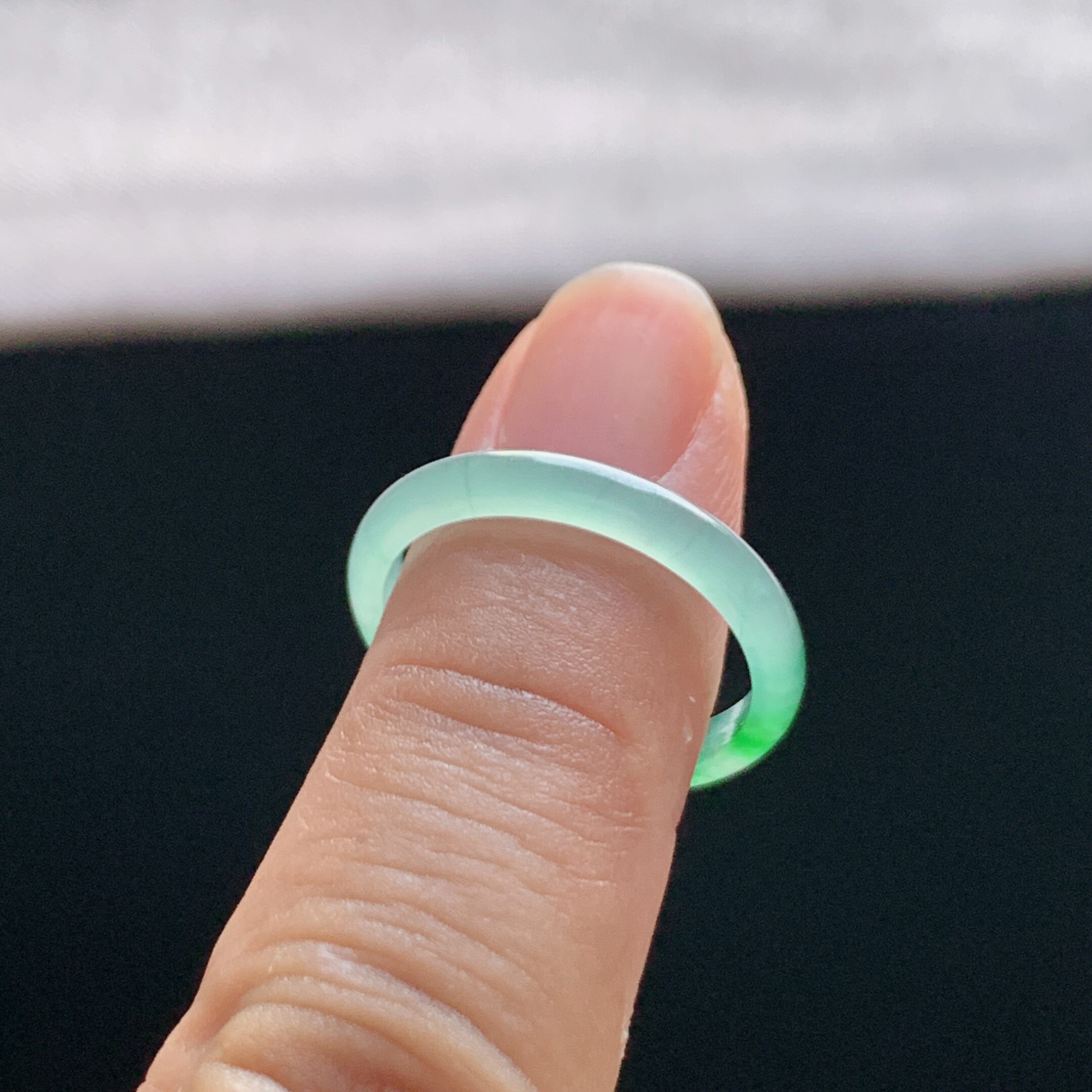 Natural A-grade ice-green jade ring