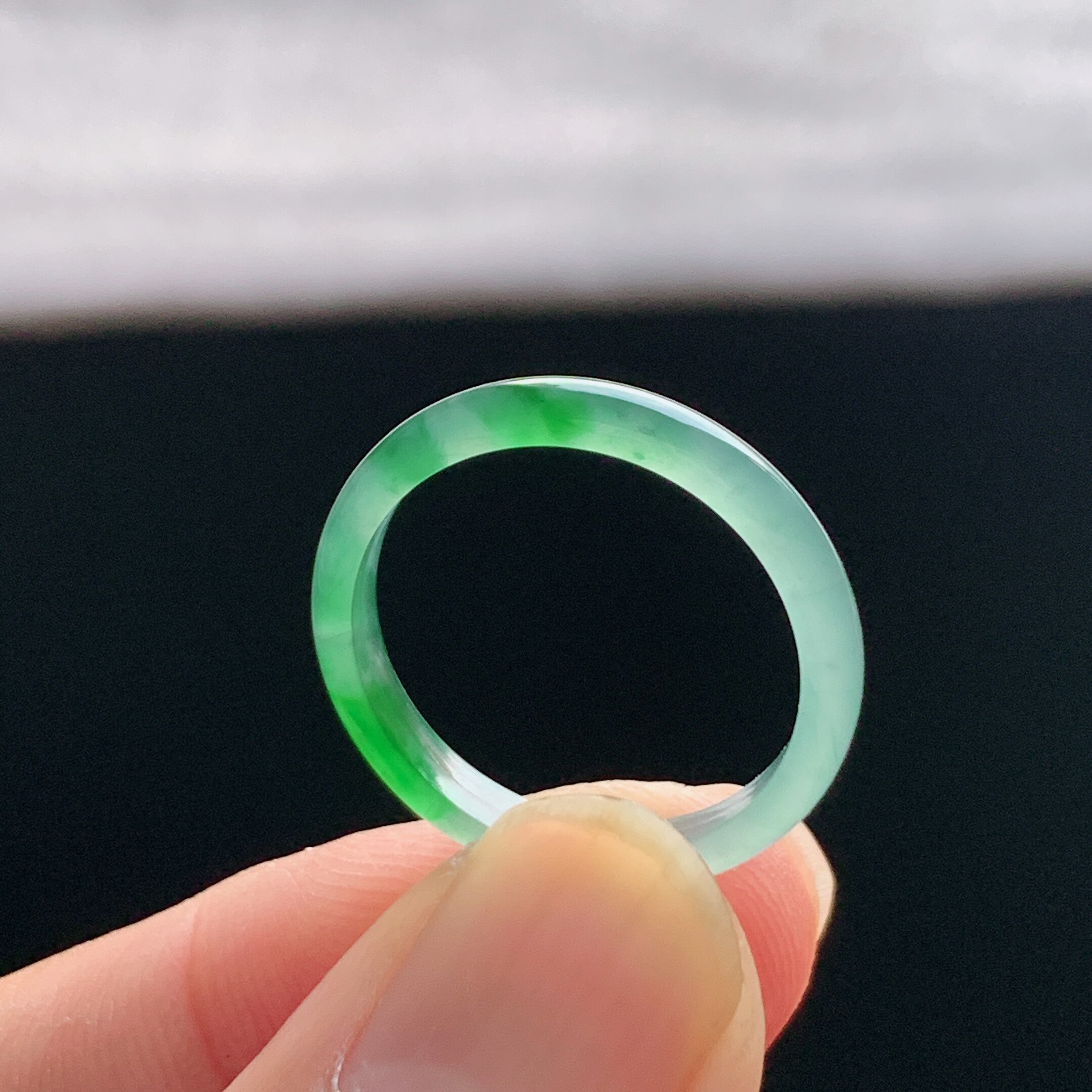 Natural A-grade ice-green jade ring