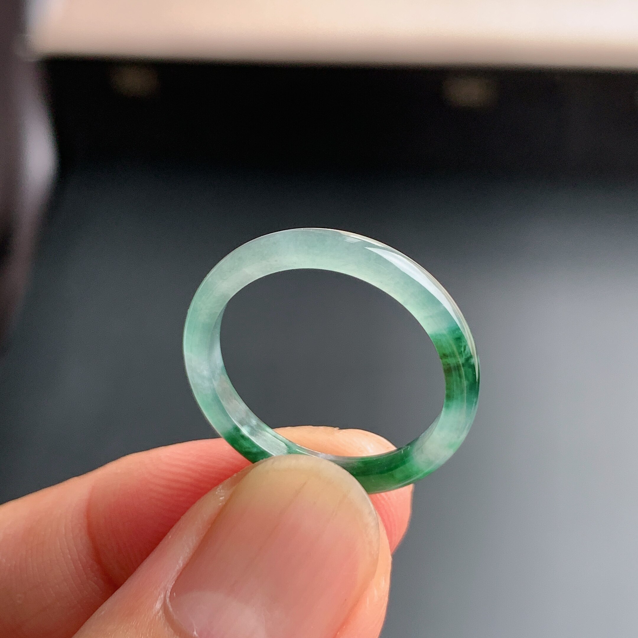 Natural grade A jadeite ice seed floating flower plain ring
