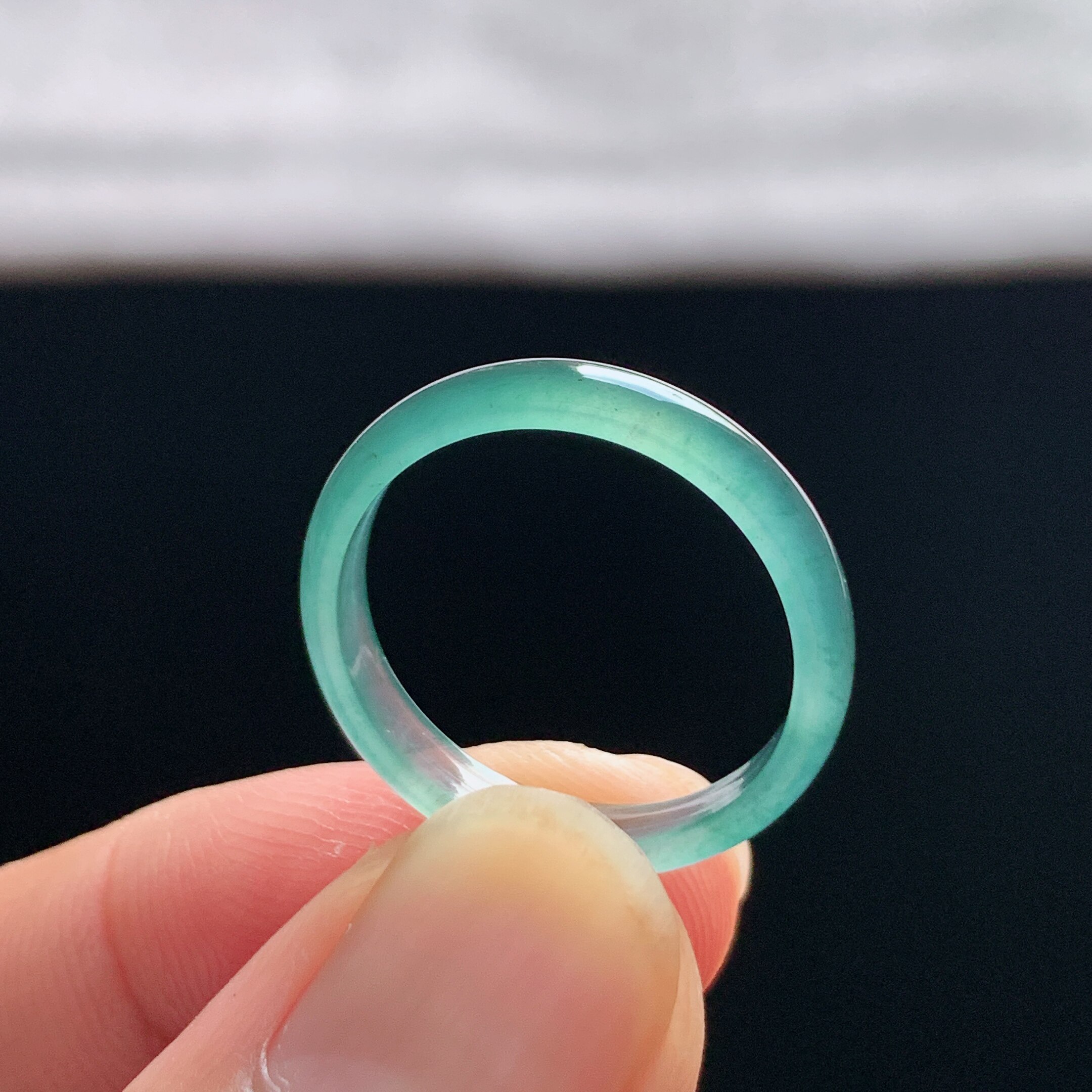 Natural A-grade ice sky blue jade ring