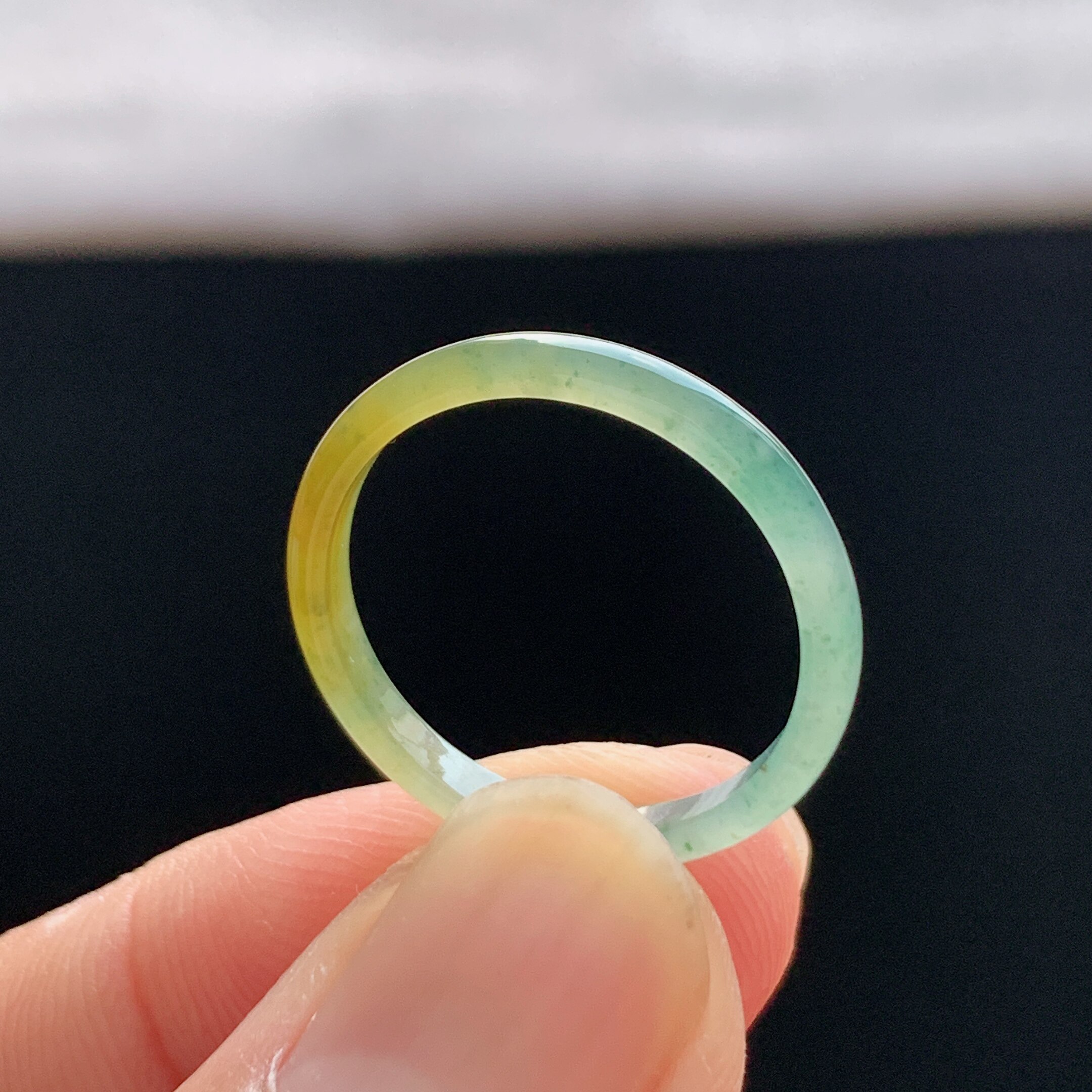 Natural A-grade ice waxy yellow jade ring