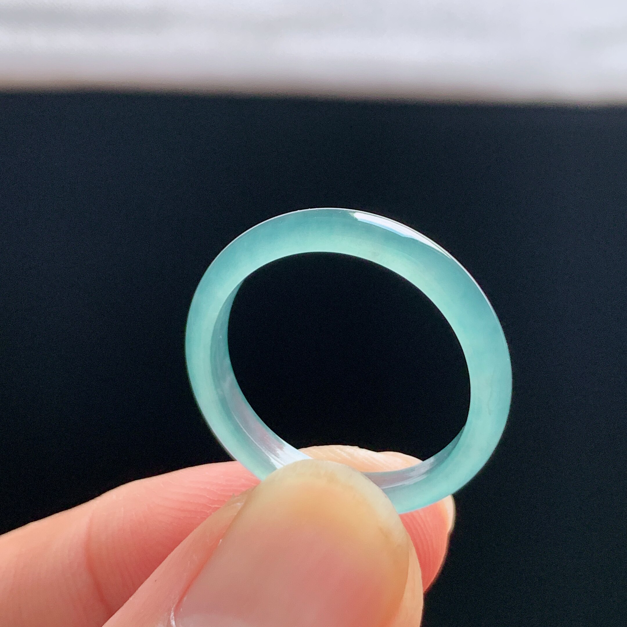 Natural A-grade ice sky blue jade ring