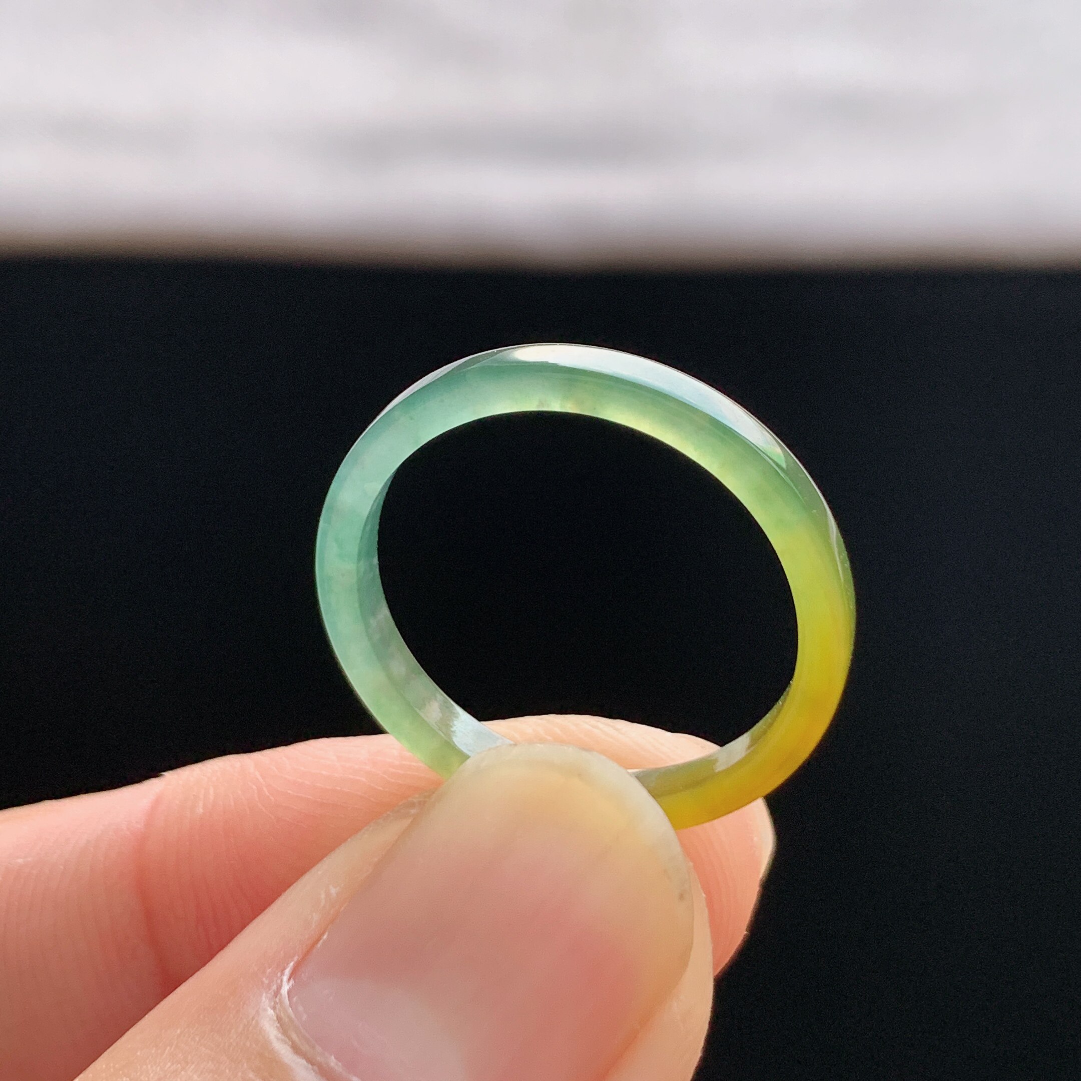 Natural A-grade ice yellow jade square ring