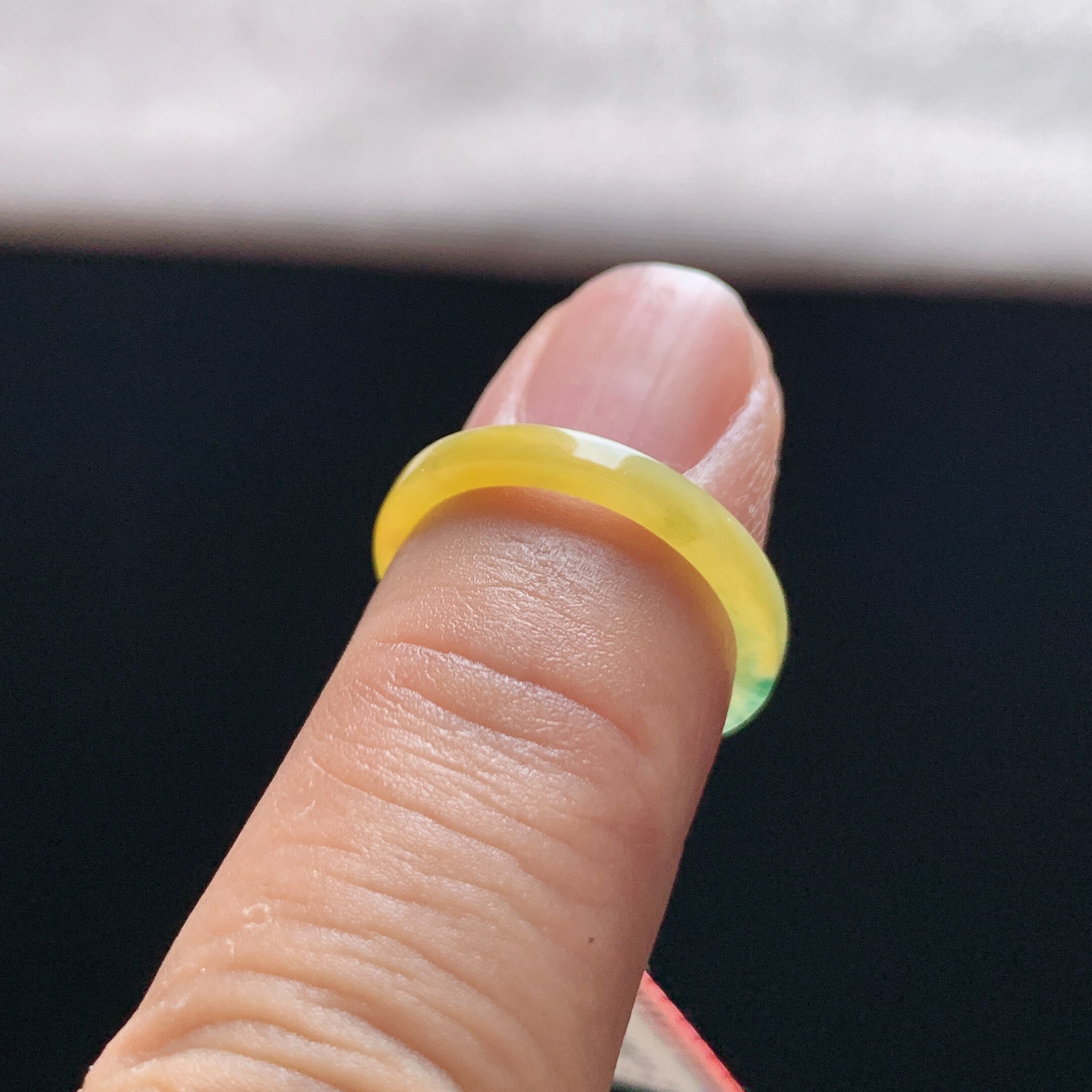 Natural A-grade ice yellow jade square ring