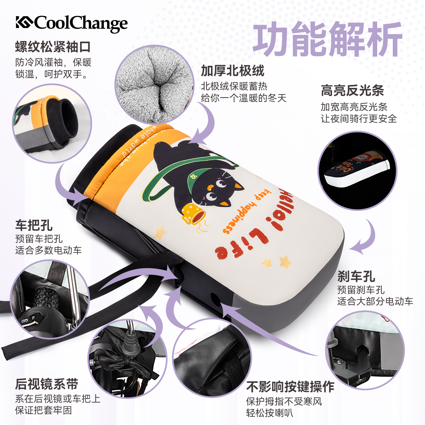 电动车手把套冬季加绒加厚保暖电瓶摩托车把套挡风防寒防水棉手套 - 图3