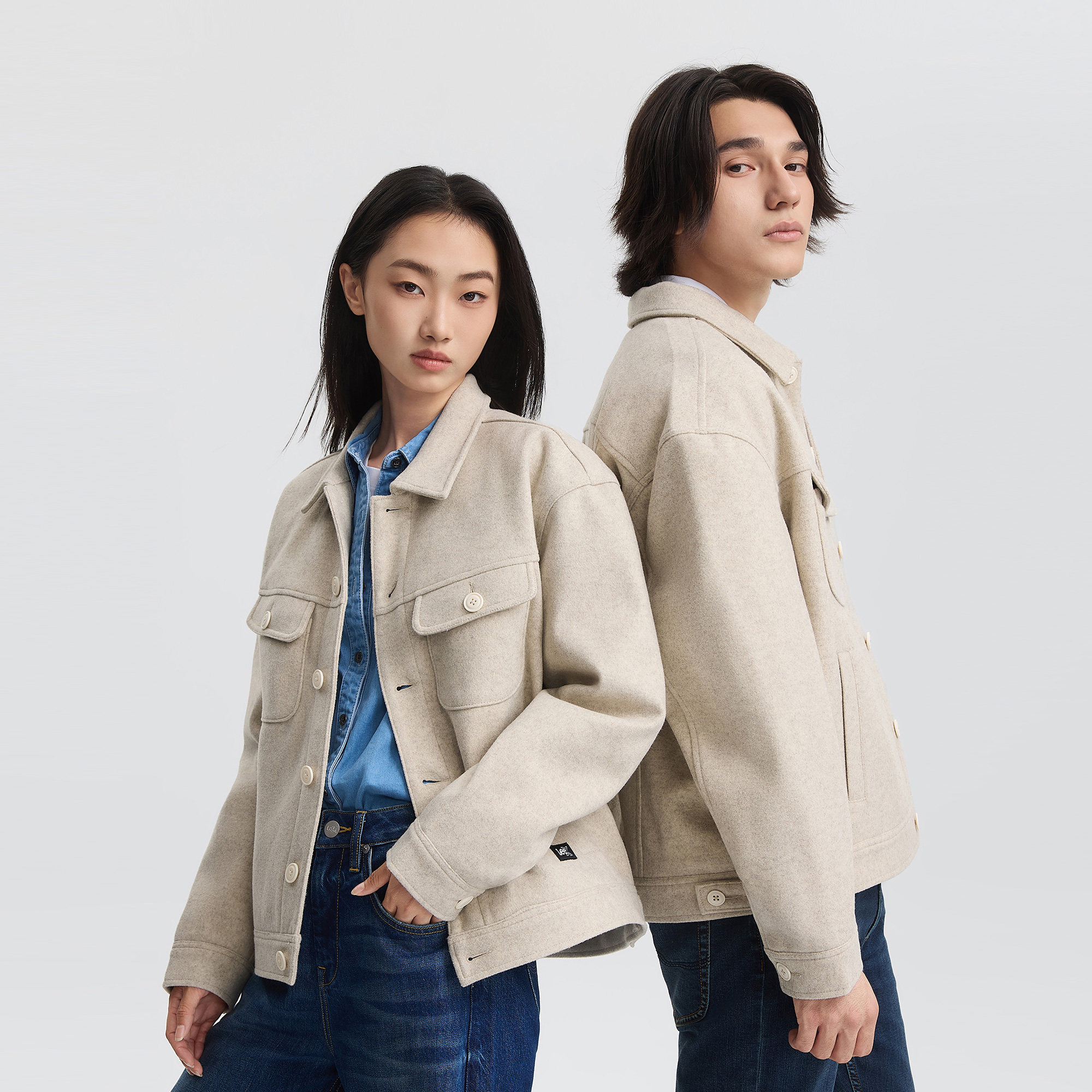 Lee舒适版翻领仿羊毛质感燕麦灰男女同款棉服外套潮LUT009009206,淘宝优惠券,粉丝福利购,淘宝优惠卷