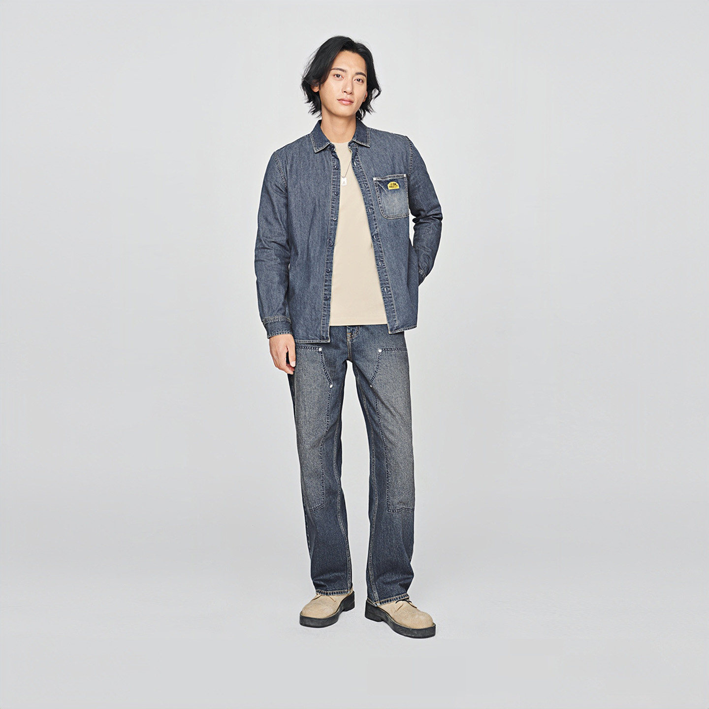 Lee25秋冬新品标准版翻领复古深蓝色男长袖牛仔衬衫休闲潮A08747,淘宝优惠券,粉丝福利购,淘宝优惠卷