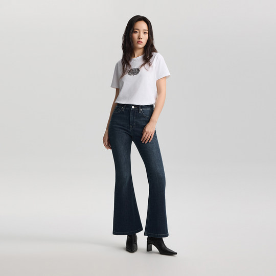 Lee26 new spring and summer five-pocket slim fit flared jeans dark blue women's trend