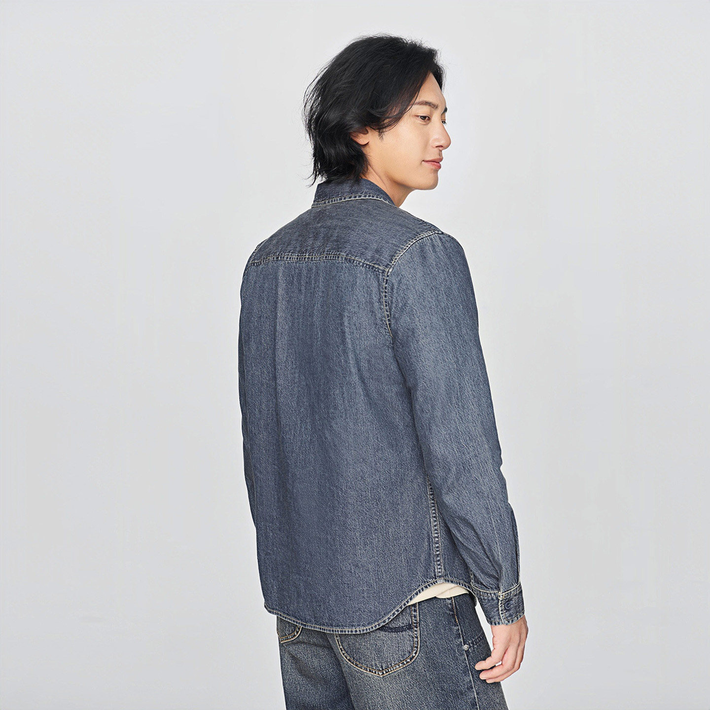 Lee25秋冬新品标准版翻领复古深蓝色男长袖牛仔衬衫休闲潮A08747,淘宝优惠券,粉丝福利购,淘宝优惠卷