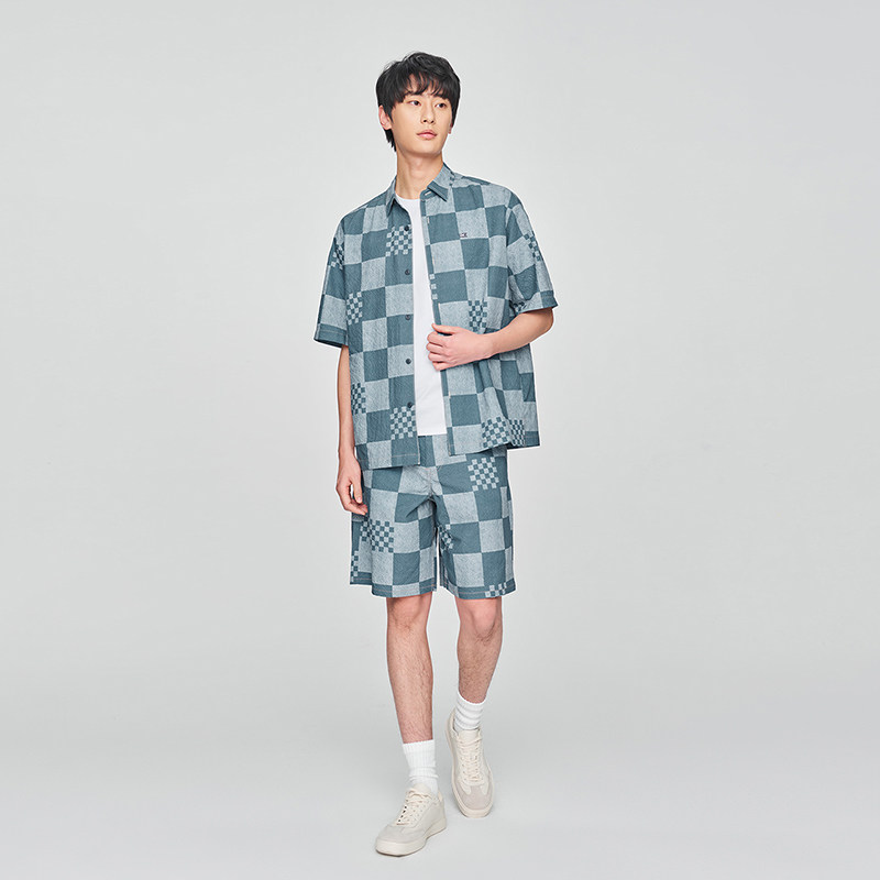 Lee25新品舒适版经典五袋款设计蓝色格纹男短裤休闲潮流A08019,淘宝优惠券,粉丝福利购,淘宝优惠卷