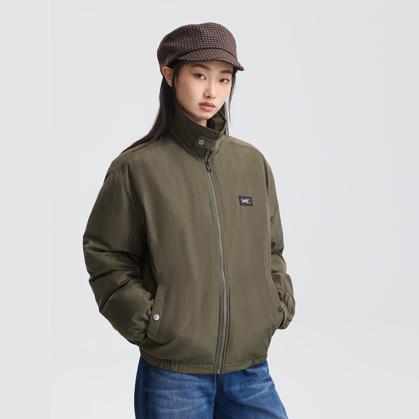 Lee25秋冬新品舒适版翻领小Logo织标男女同款飞行夹克羽绒服休闲,淘宝优惠券,粉丝福利购,淘宝优惠卷