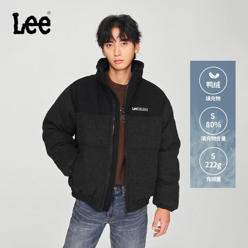 Lee舒适版仿羊毛立领拼接男羽绒夹克面包服保暖外套LMT009003206,淘宝优惠券,粉丝福利购,淘宝优惠卷