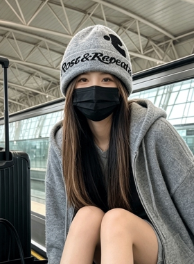 韩版羊毛混纺灰色针织帽女款秋冬季保暖毛线帽子显脸小套头冷帽潮