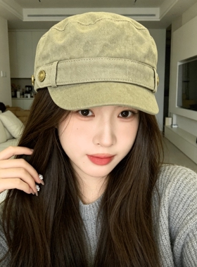 美式复古鸭舌帽子女2026新款报童帽秋冬文艺百搭显脸小平顶马术帽